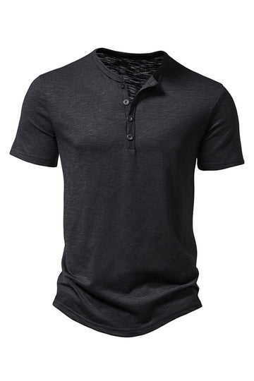 Bouton Noir Été Manches Courtes Tops pour Homme